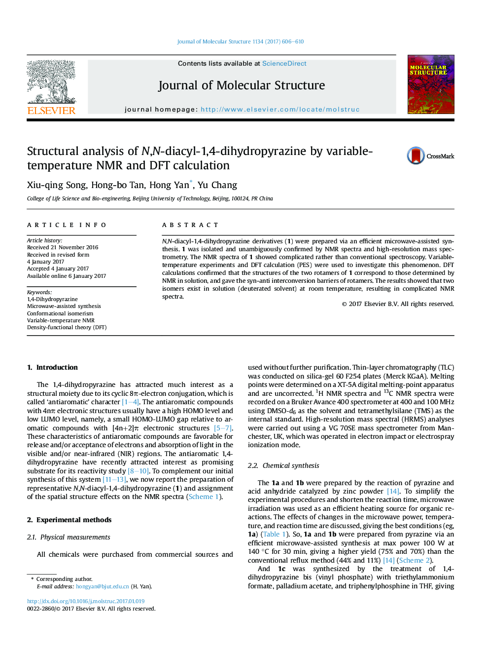 Structural analysis of N,N-diacyl-1,4-dihydropyrazine by variable-temperature NMR and DFT calculation