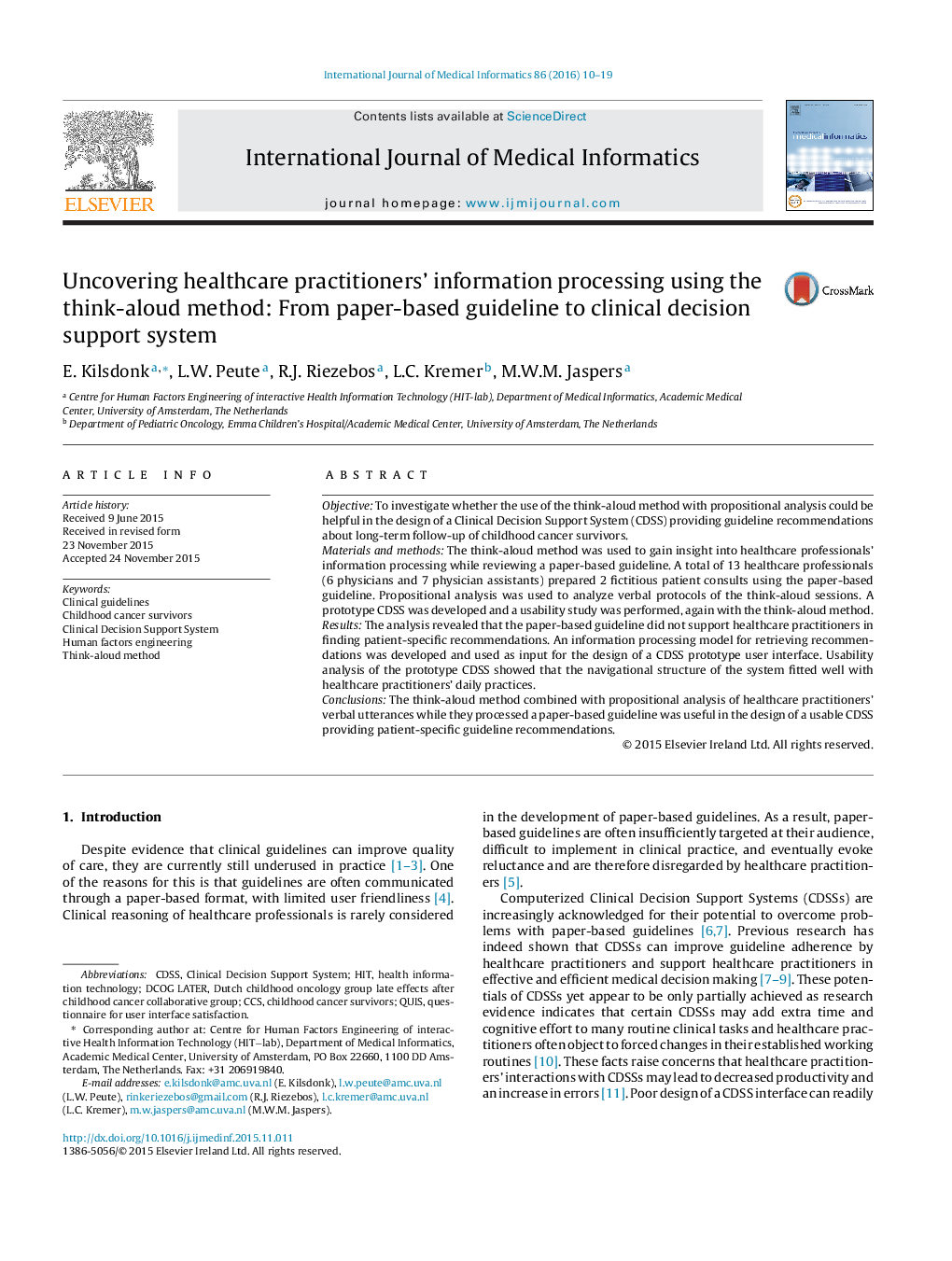 Uncovering healthcare practitioners’ information processing using the think-aloud method: From paper-based guideline to clinical decision support system