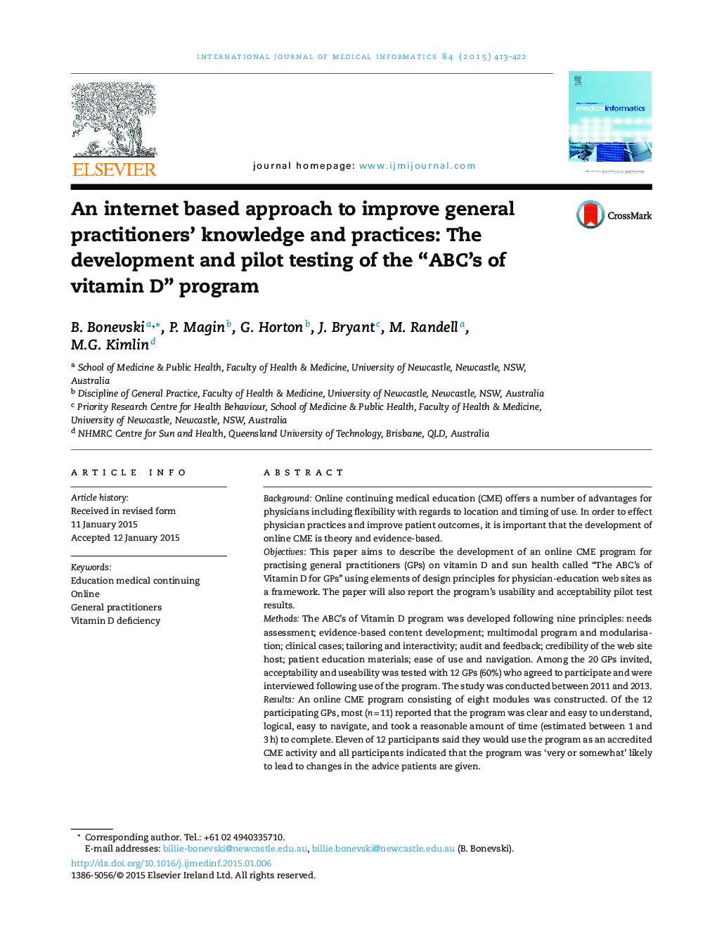 An internet based approach to improve general practitioners’ knowledge and practices: The development and pilot testing of the “ABC's of vitamin D” program