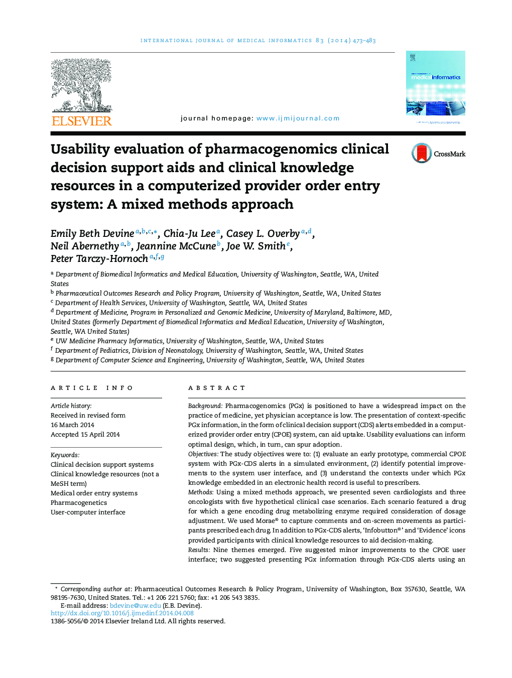 Usability evaluation of pharmacogenomics clinical decision support aids and clinical knowledge resources in a computerized provider order entry system: A mixed methods approach