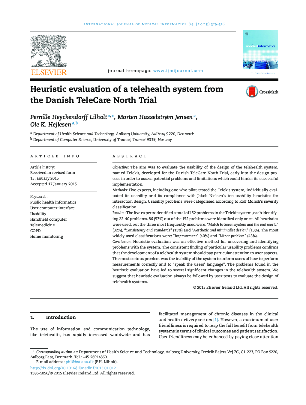 Heuristic evaluation of a telehealth system from the Danish TeleCare North Trial