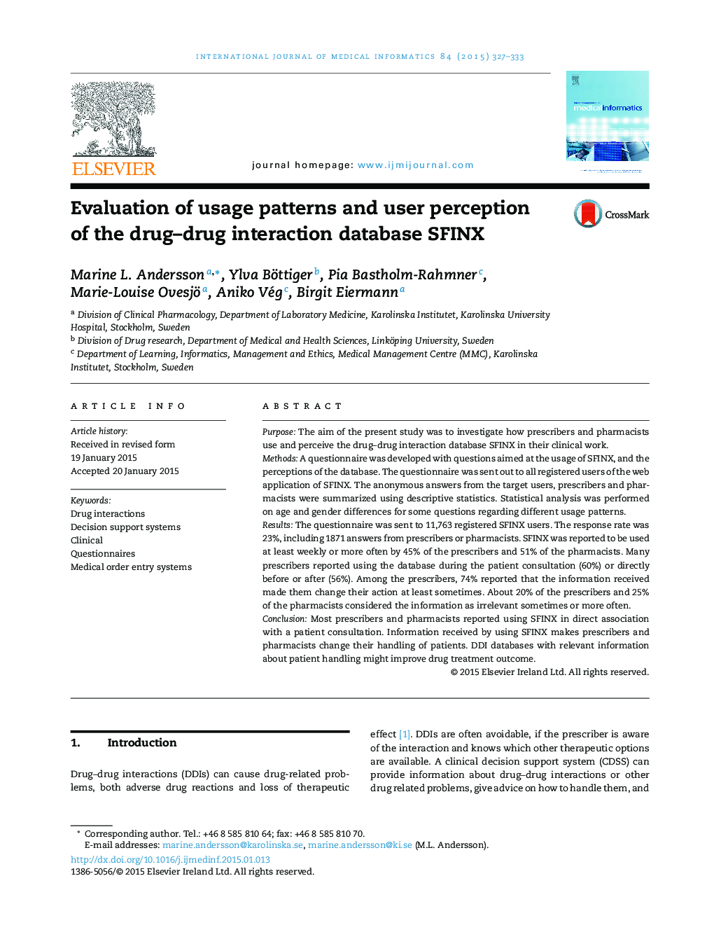 Evaluation of usage patterns and user perception of the drug–drug interaction database SFINX