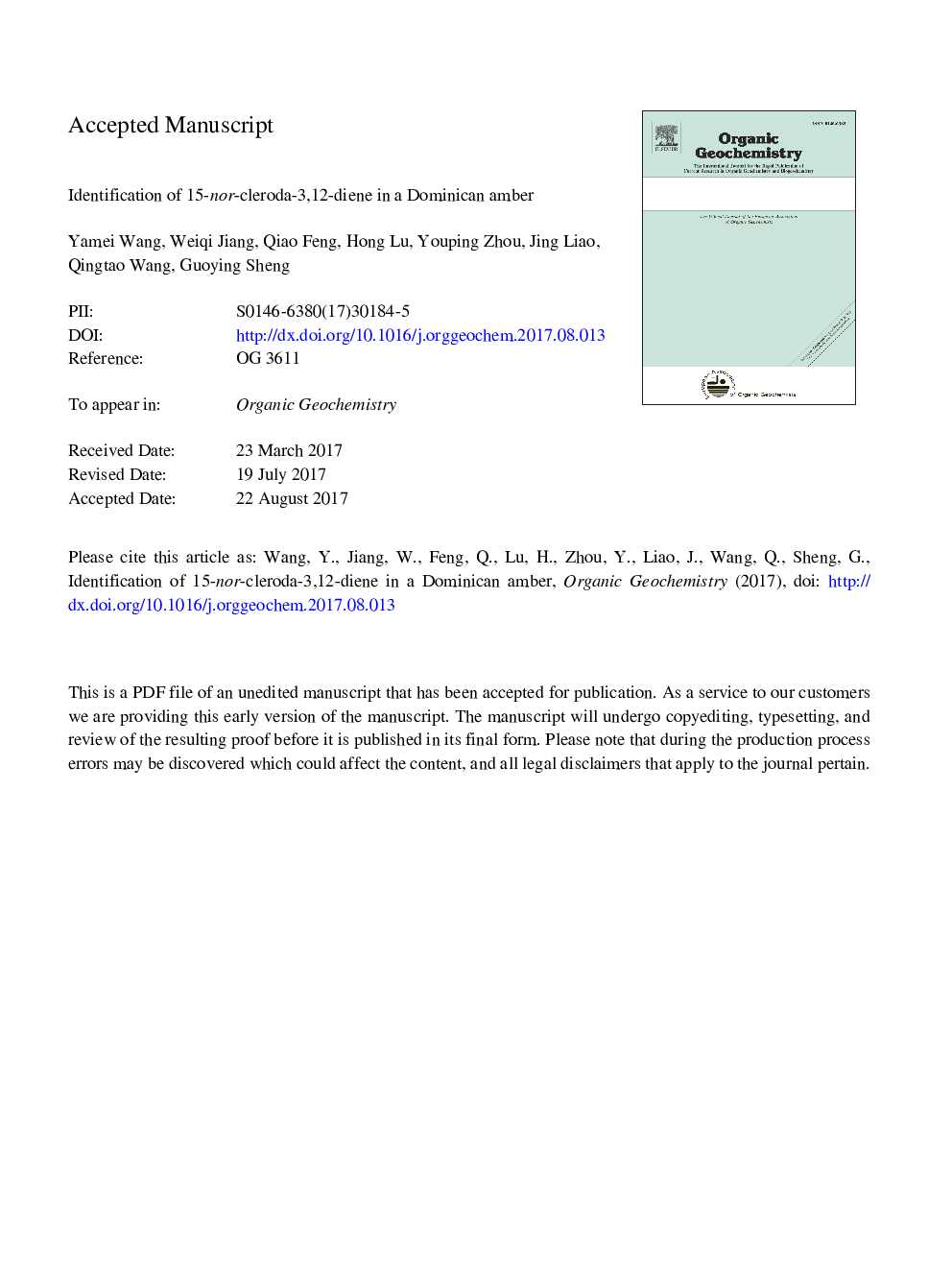 Identification of 15-nor-cleroda-3,12-diene in a Dominican amber