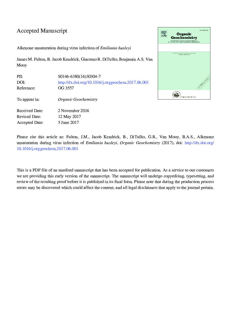 Alkenone unsaturation during virus infection of Emiliania huxleyi