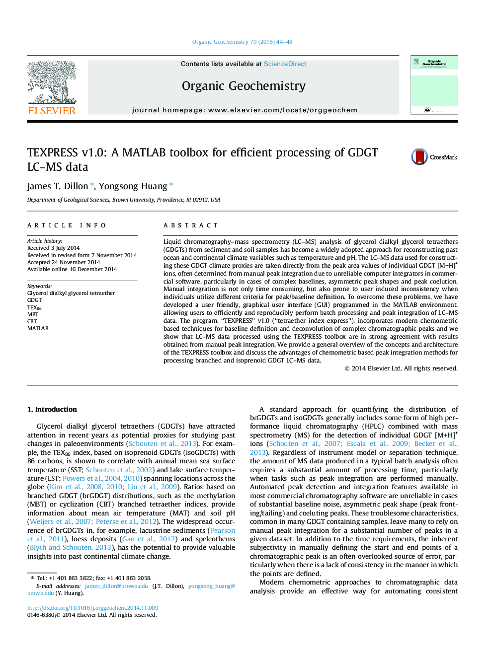 TEXPRESS v1.0: A MATLAB toolbox for efficient processing of GDGT LC-MS data