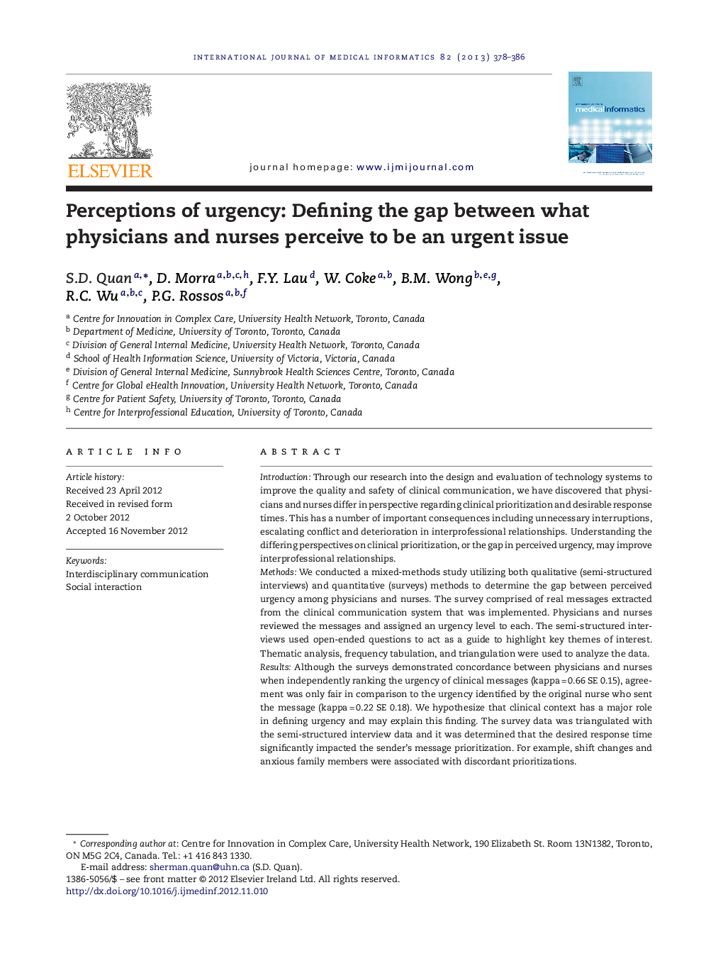 Perceptions of urgency: Defining the gap between what physicians and nurses perceive to be an urgent issue