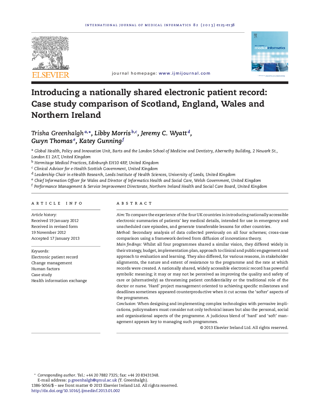 Introducing a nationally shared electronic patient record: Case study comparison of Scotland, England, Wales and Northern Ireland