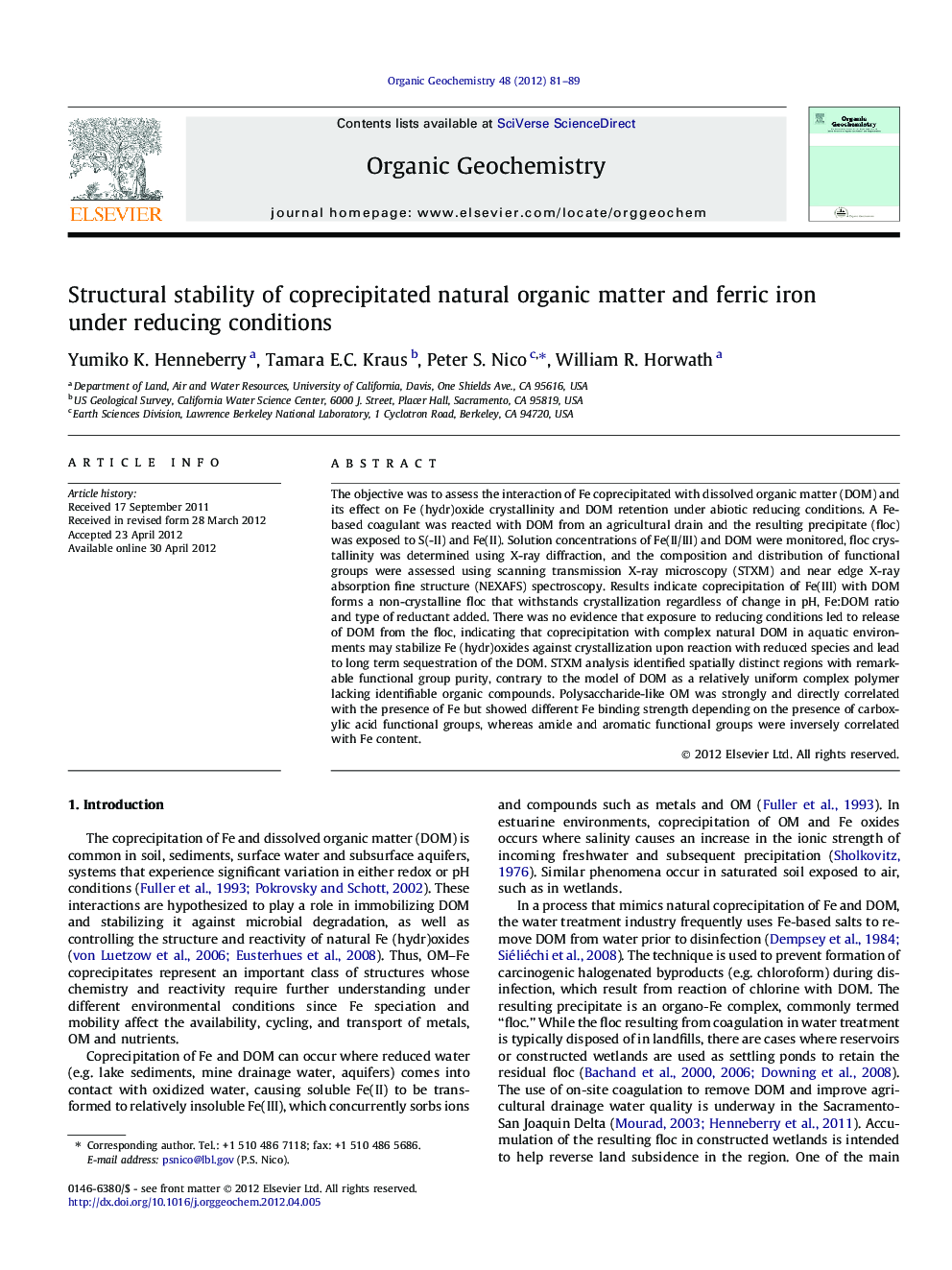 Structural stability of coprecipitated natural organic matter and ferric iron under reducing conditions