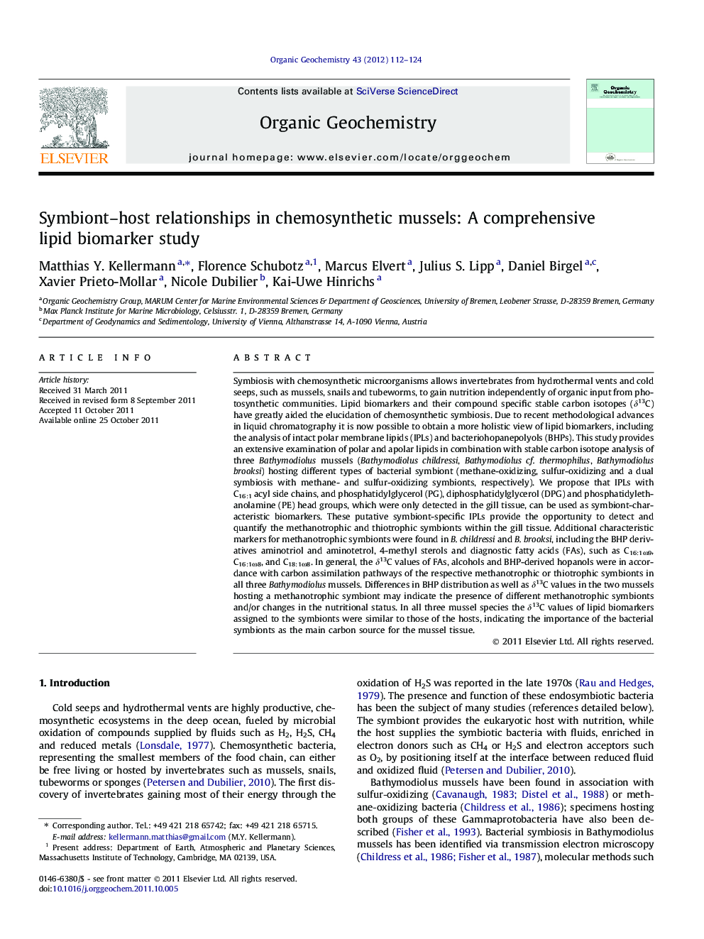 Symbiont-host relationships in chemosynthetic mussels: A comprehensive lipid biomarker study