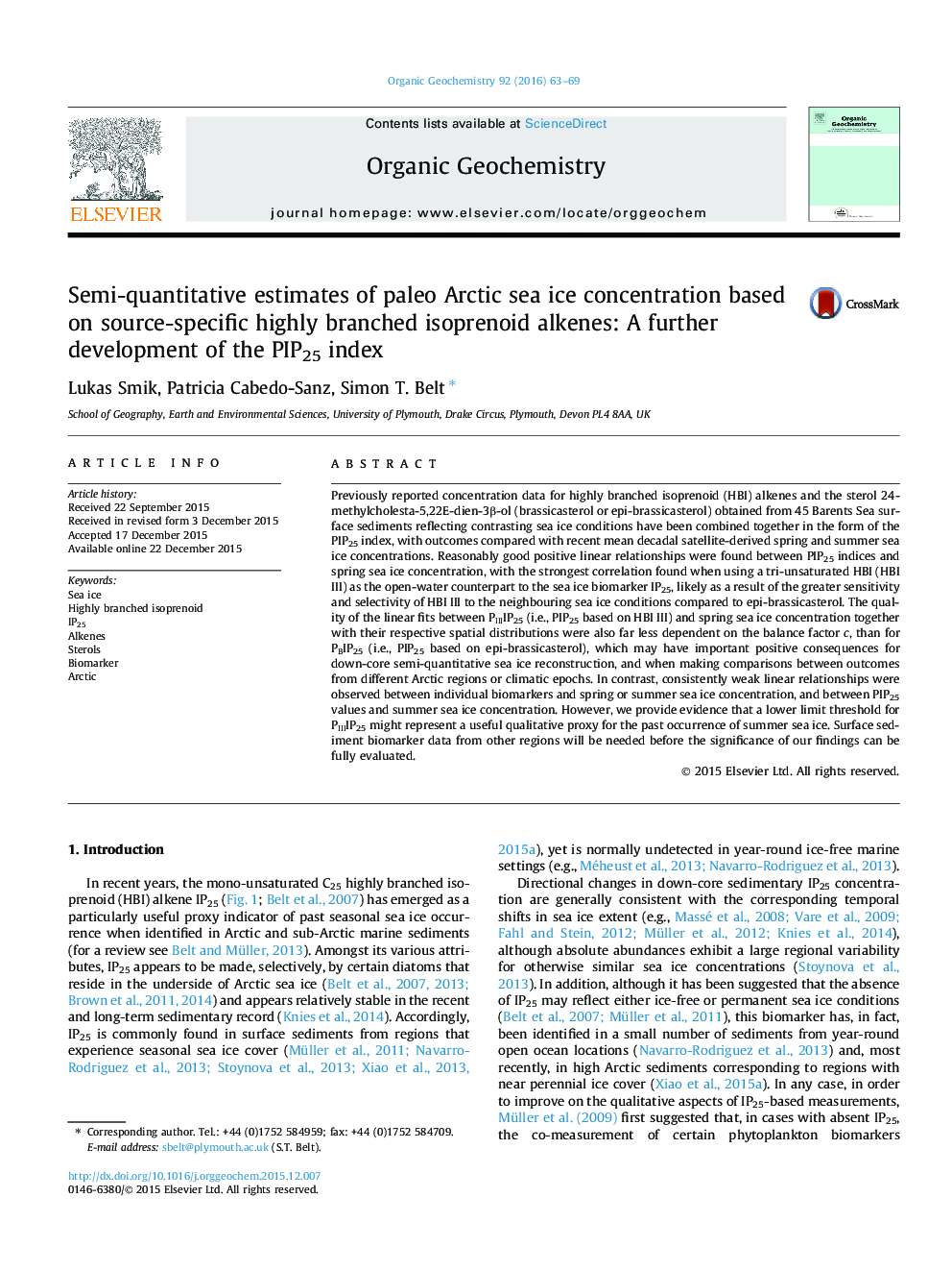 Semi-quantitative estimates of paleo Arctic sea ice concentration based on source-specific highly branched isoprenoid alkenes: A further development of the PIP25 index