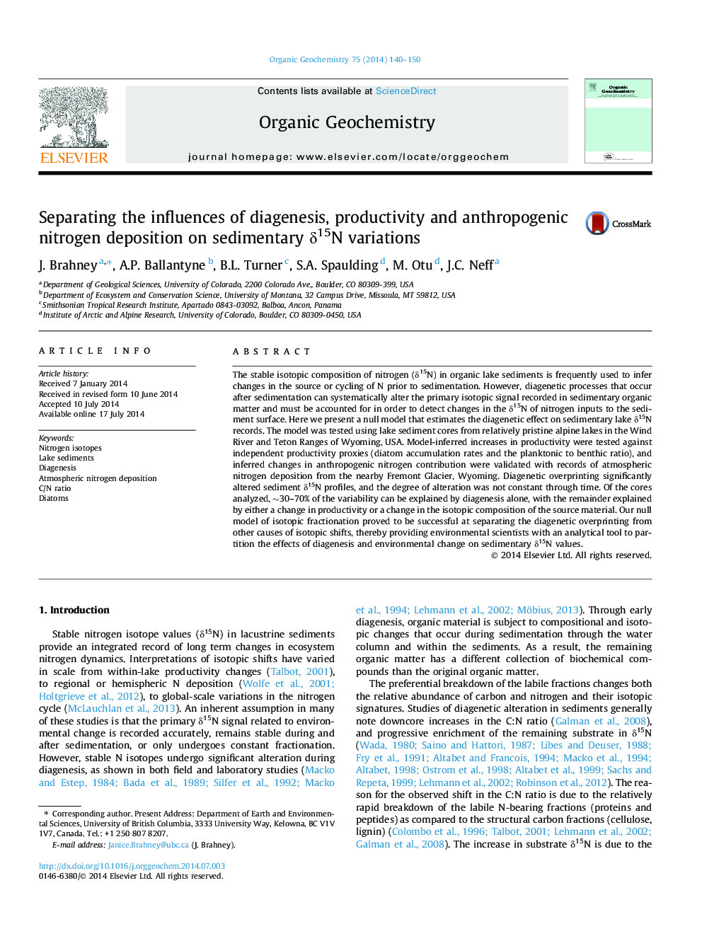 Separating the influences of diagenesis, productivity and anthropogenic nitrogen deposition on sedimentary Î´15N variations