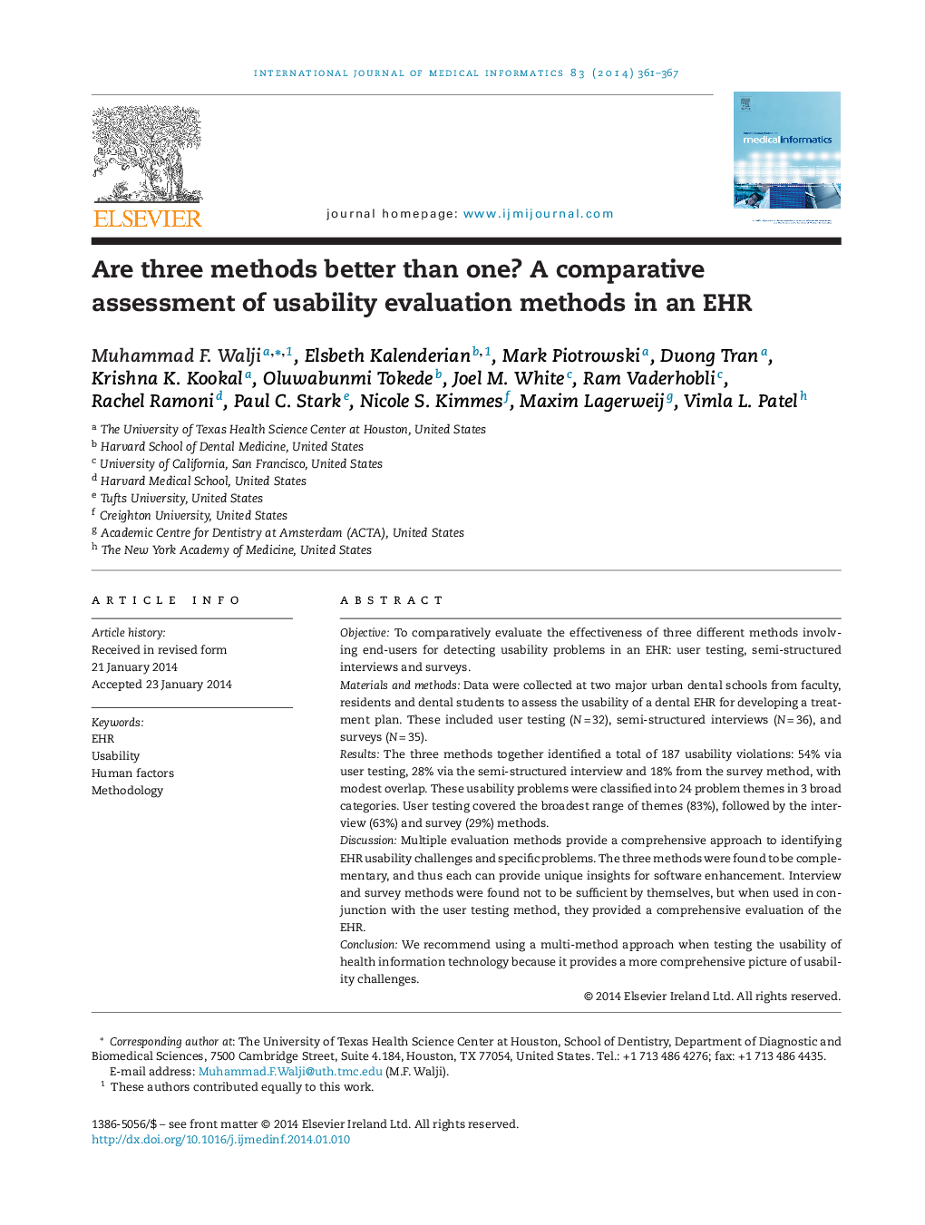 Are three methods better than one? A comparative assessment of usability evaluation methods in an EHR