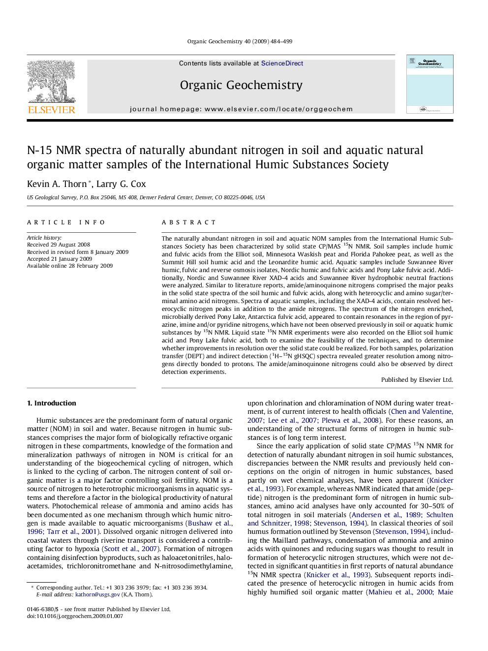 N-15 NMR spectra of naturally abundant nitrogen in soil and aquatic natural organic matter samples of the International Humic Substances Society
