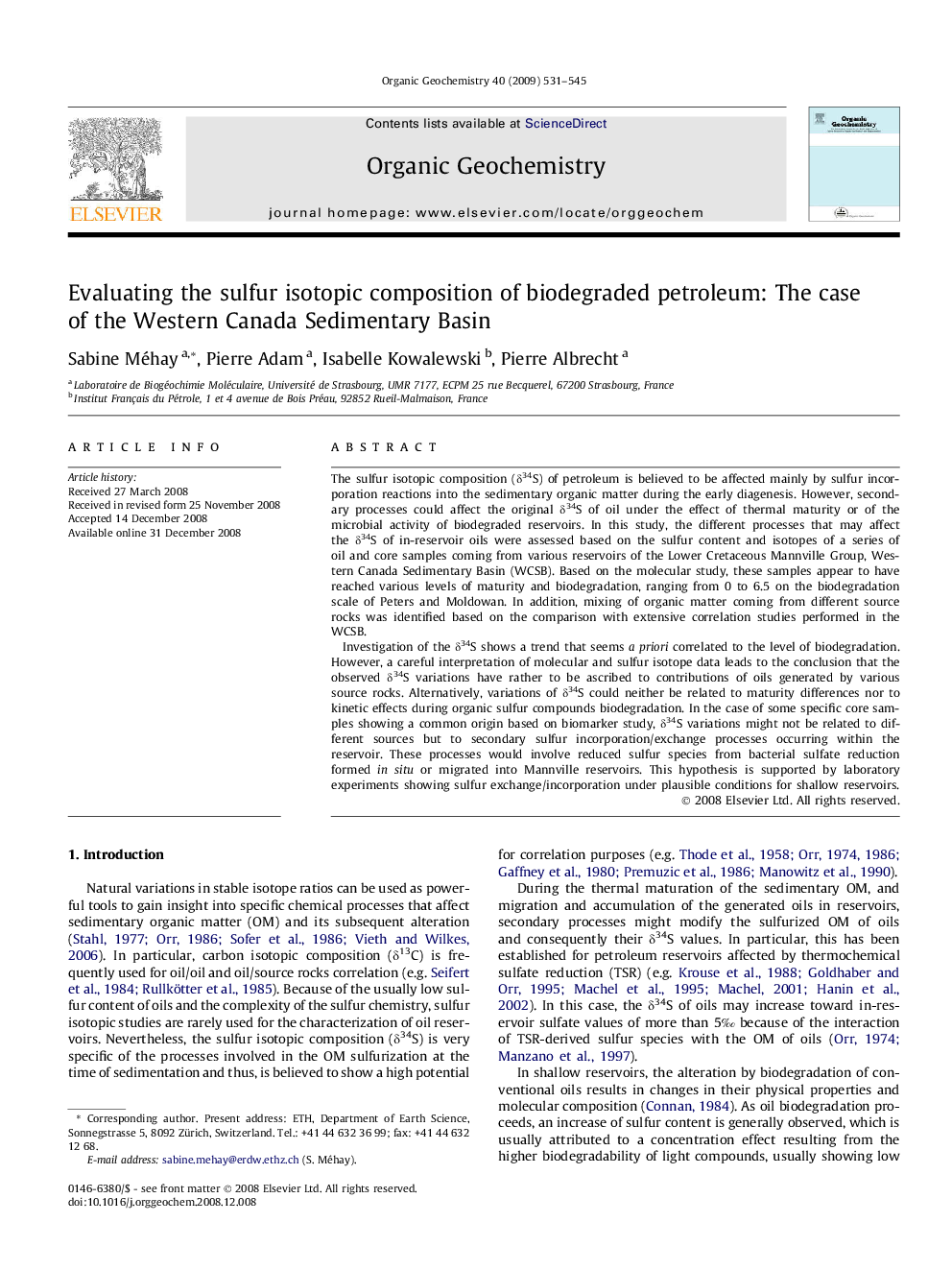 Evaluating the sulfur isotopic composition of biodegraded petroleum: The case of the Western Canada Sedimentary Basin
