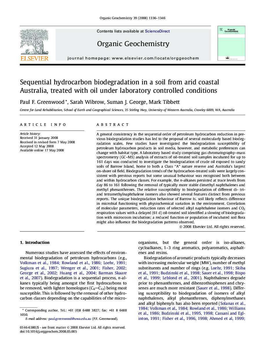 Sequential hydrocarbon biodegradation in a soil from arid coastal Australia, treated with oil under laboratory controlled conditions