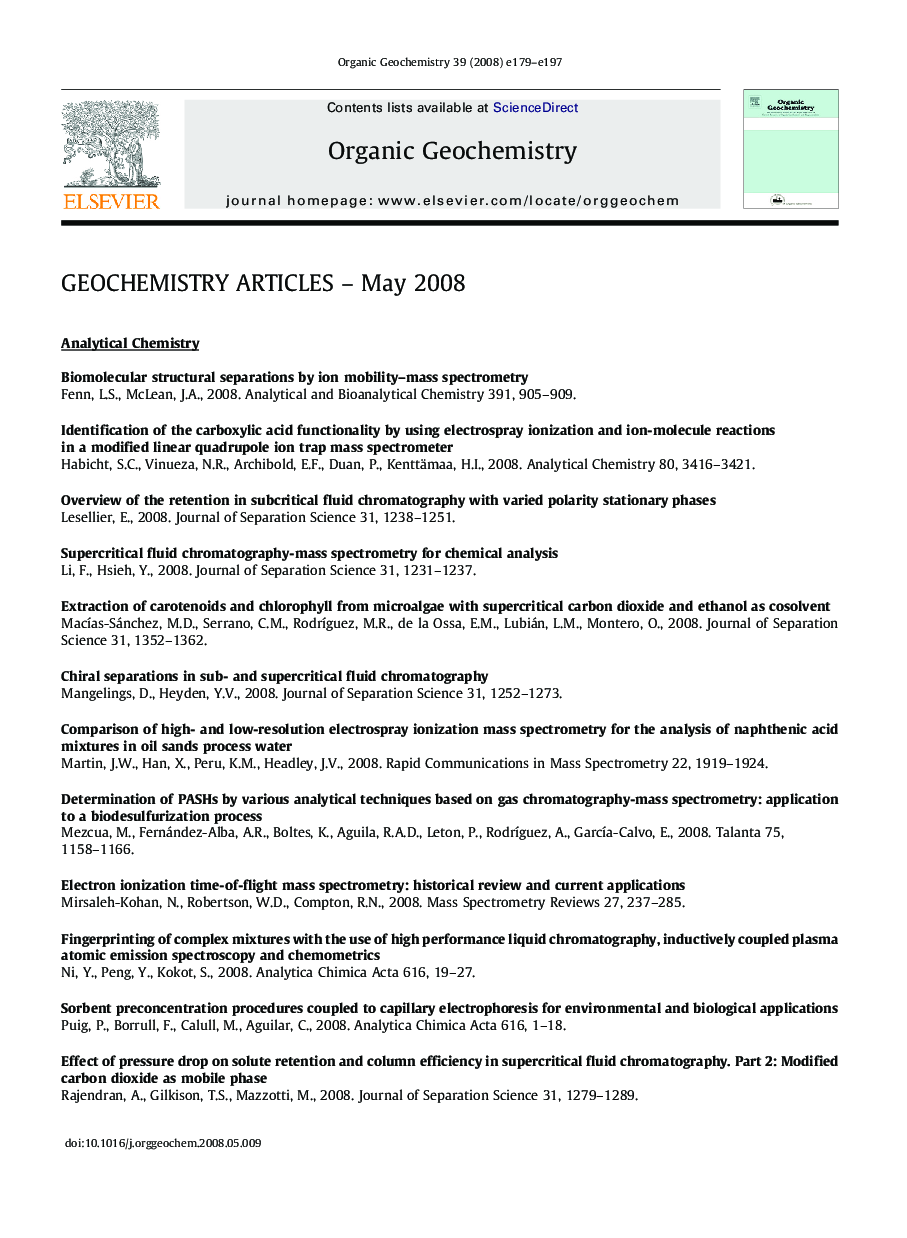GEOCHEMISTRY ARTICLES - May 2008