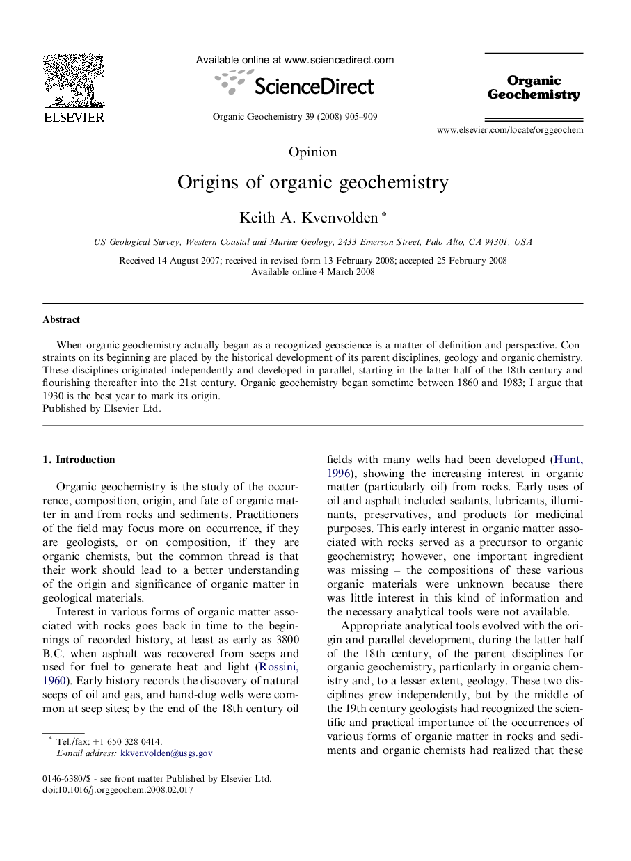 Origins of organic geochemistry