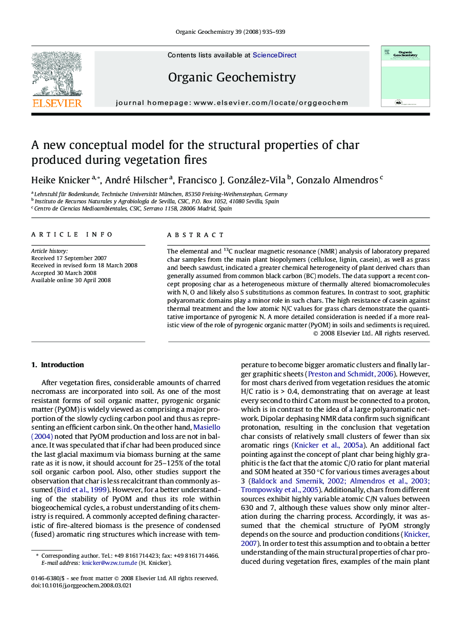 عکس صفحه اول مقاله: A new conceptual model for the structural properties of char produced during vegetation fires A new conceptual model for the structural properties of char produced during vegetation fires
