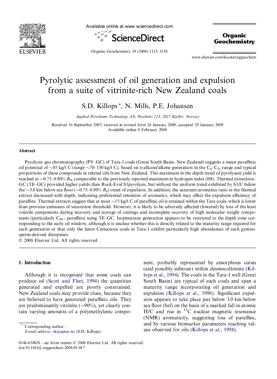 Pyrolytic assessment of oil generation and expulsion from a suite of vitrinite-rich New Zealand coals