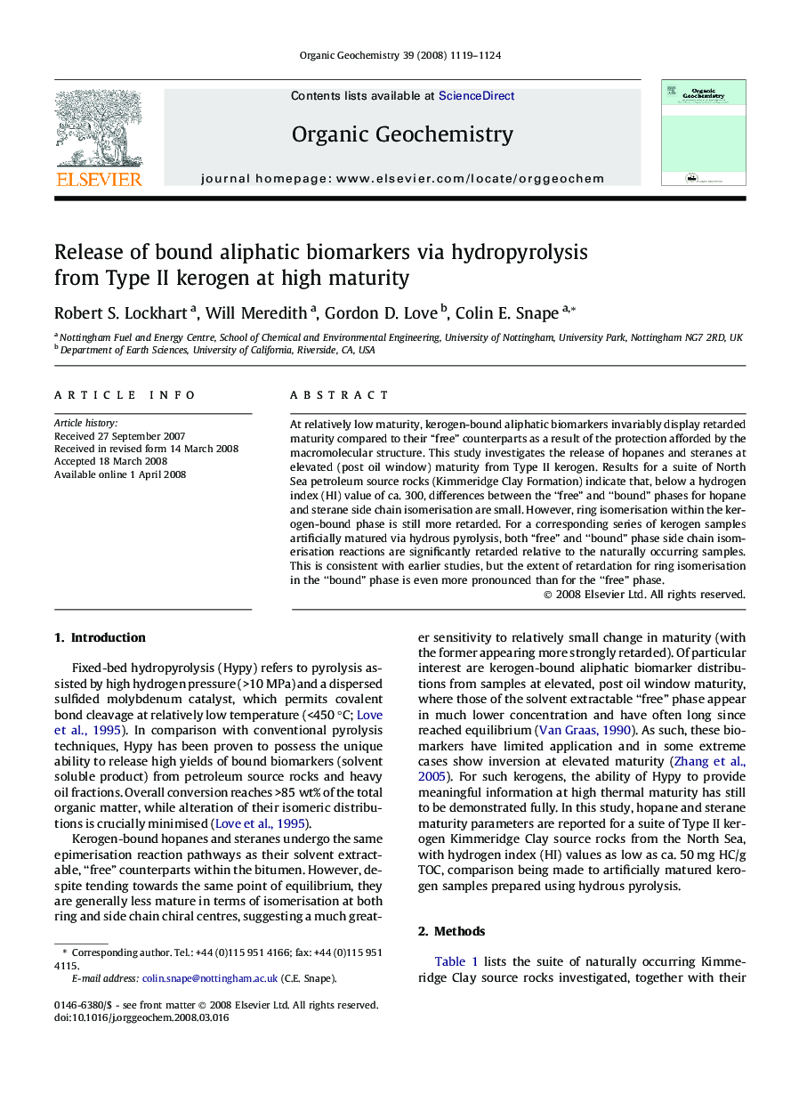 Release of bound aliphatic biomarkers via hydropyrolysis from Type II kerogen at high maturity