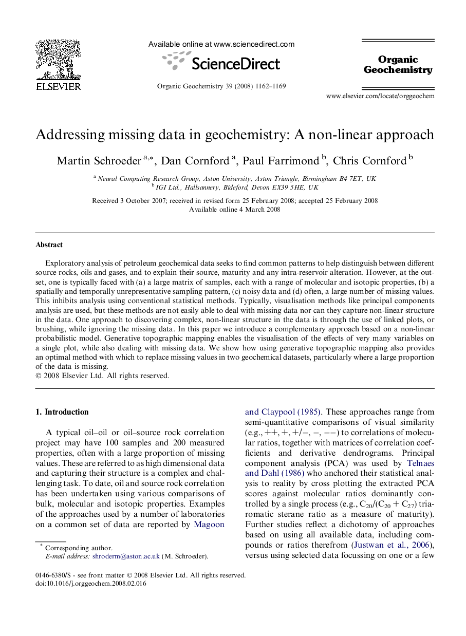 Addressing missing data in geochemistry: A non-linear approach