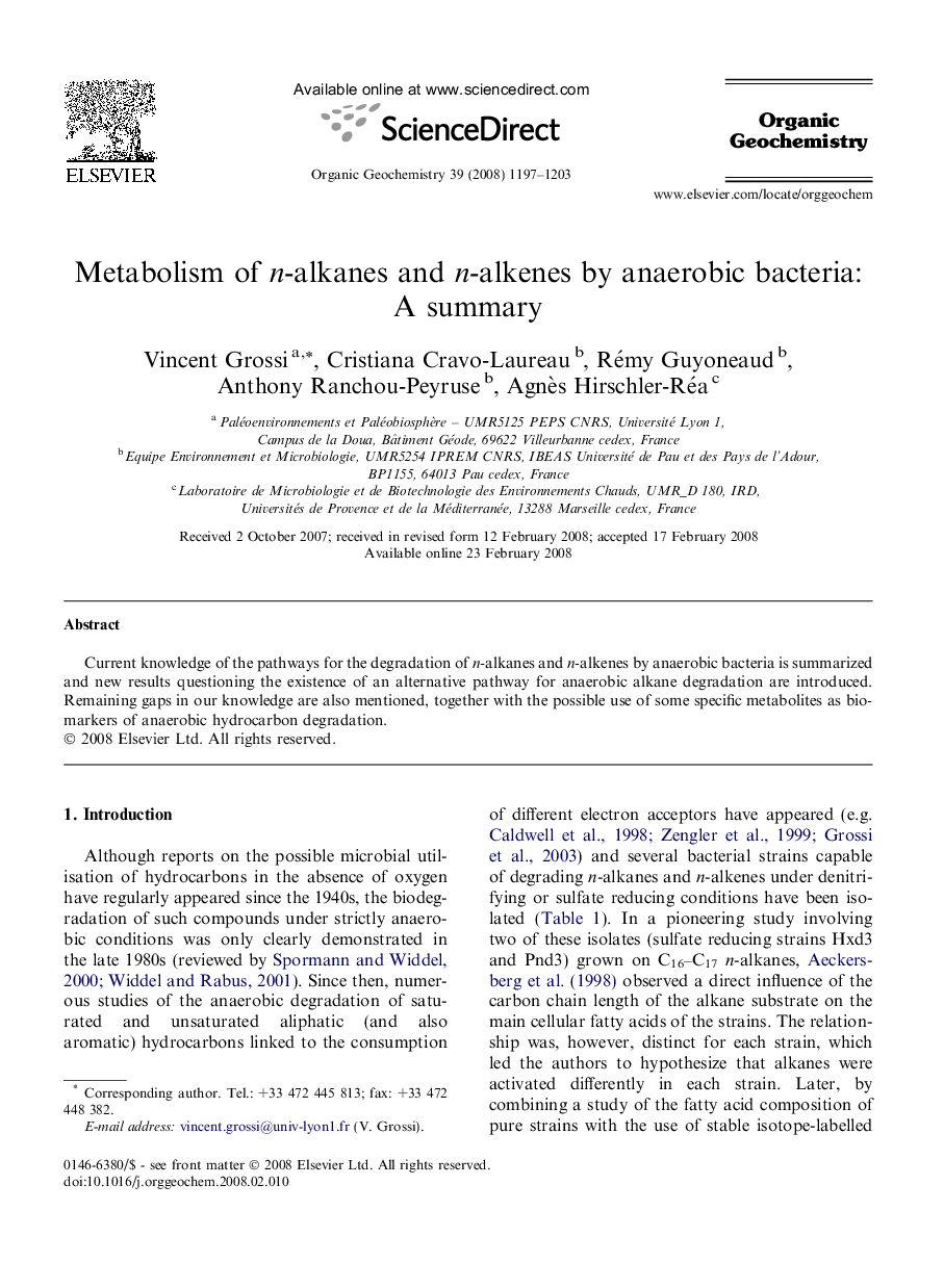 Metabolism of n-alkanes and n-alkenes by anaerobic bacteria: A summary