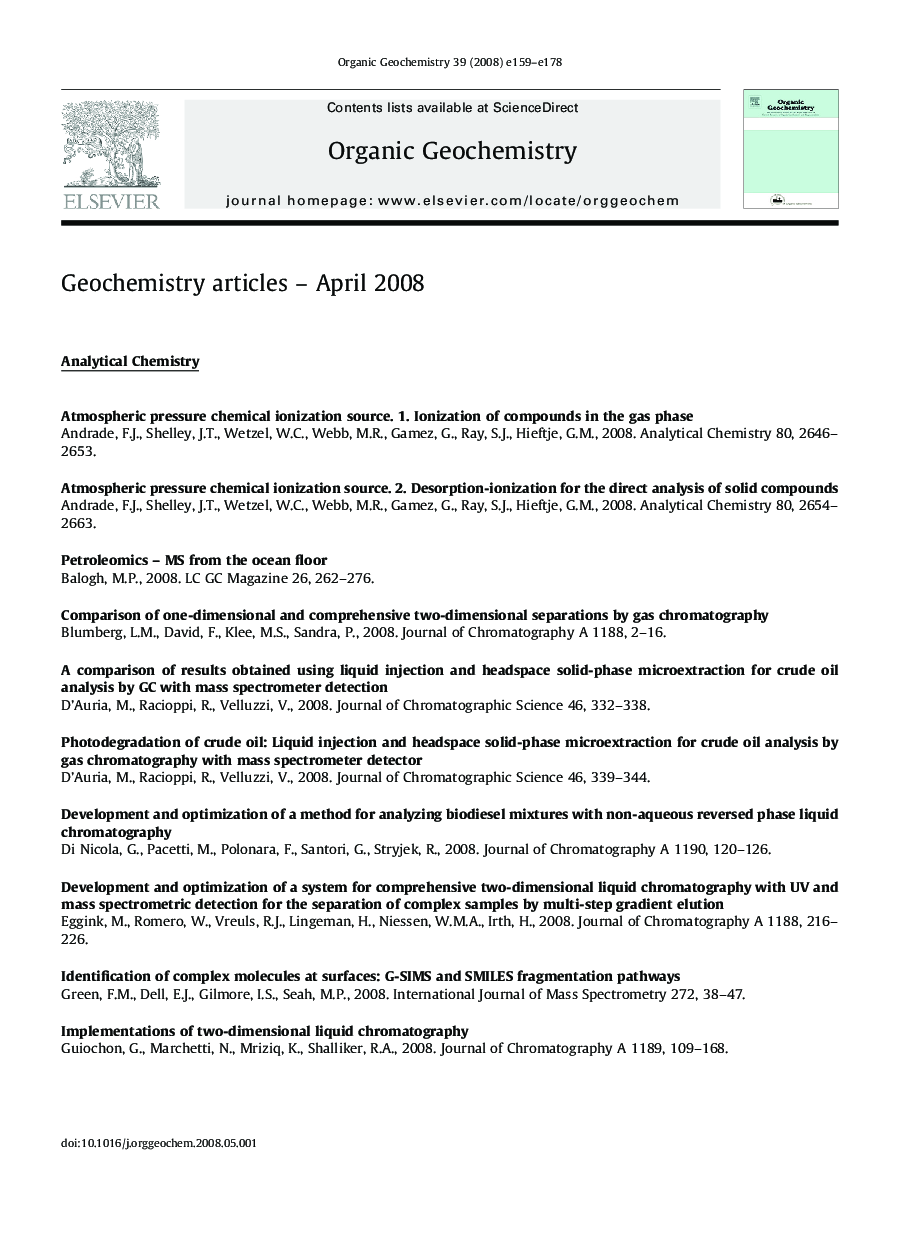 عکس صفحه اول مقاله: Geochemistry articles - April 2008 Geochemistry articles - April 2008