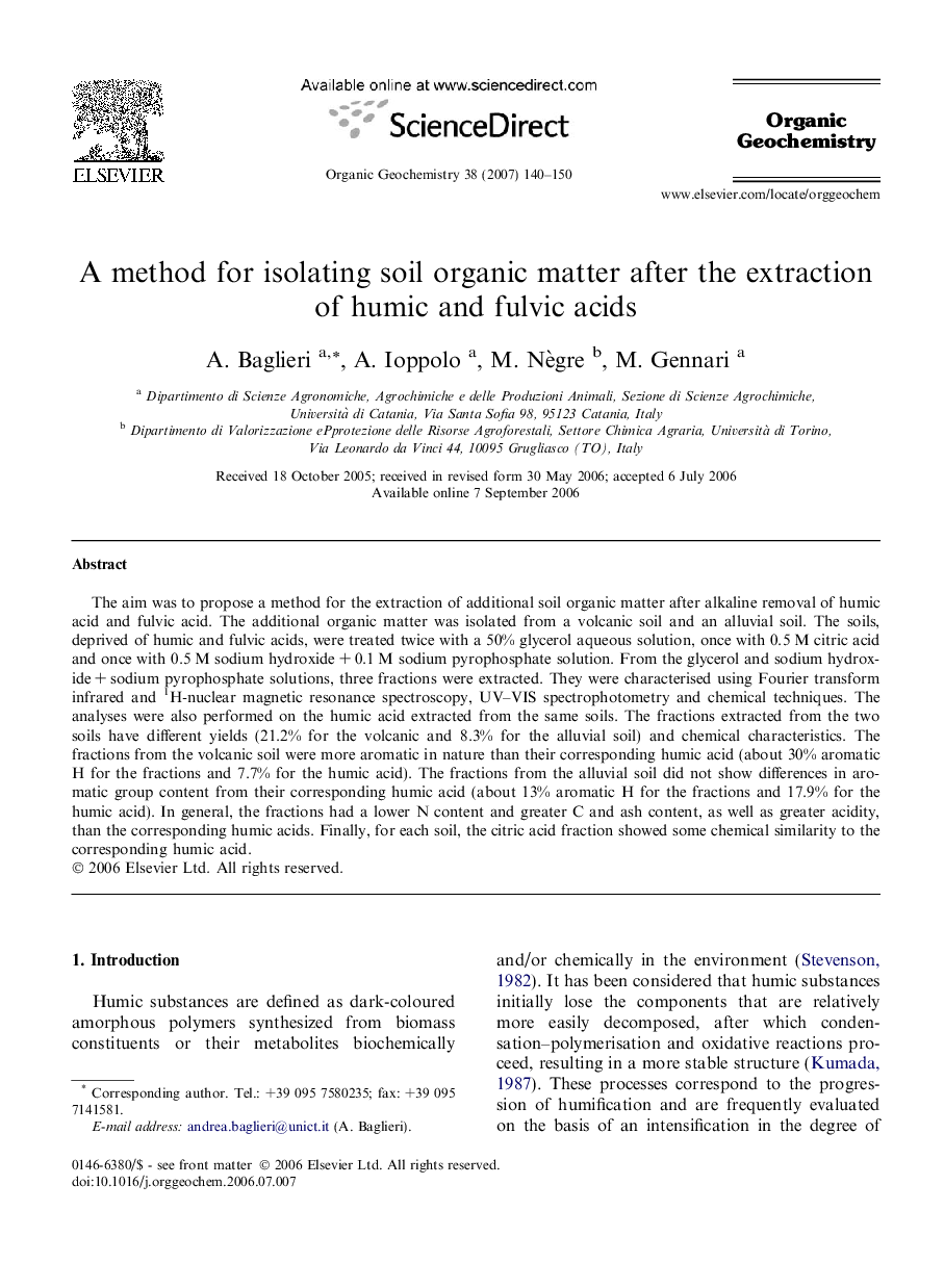 A method for isolating soil organic matter after the extraction of humic and fulvic acids