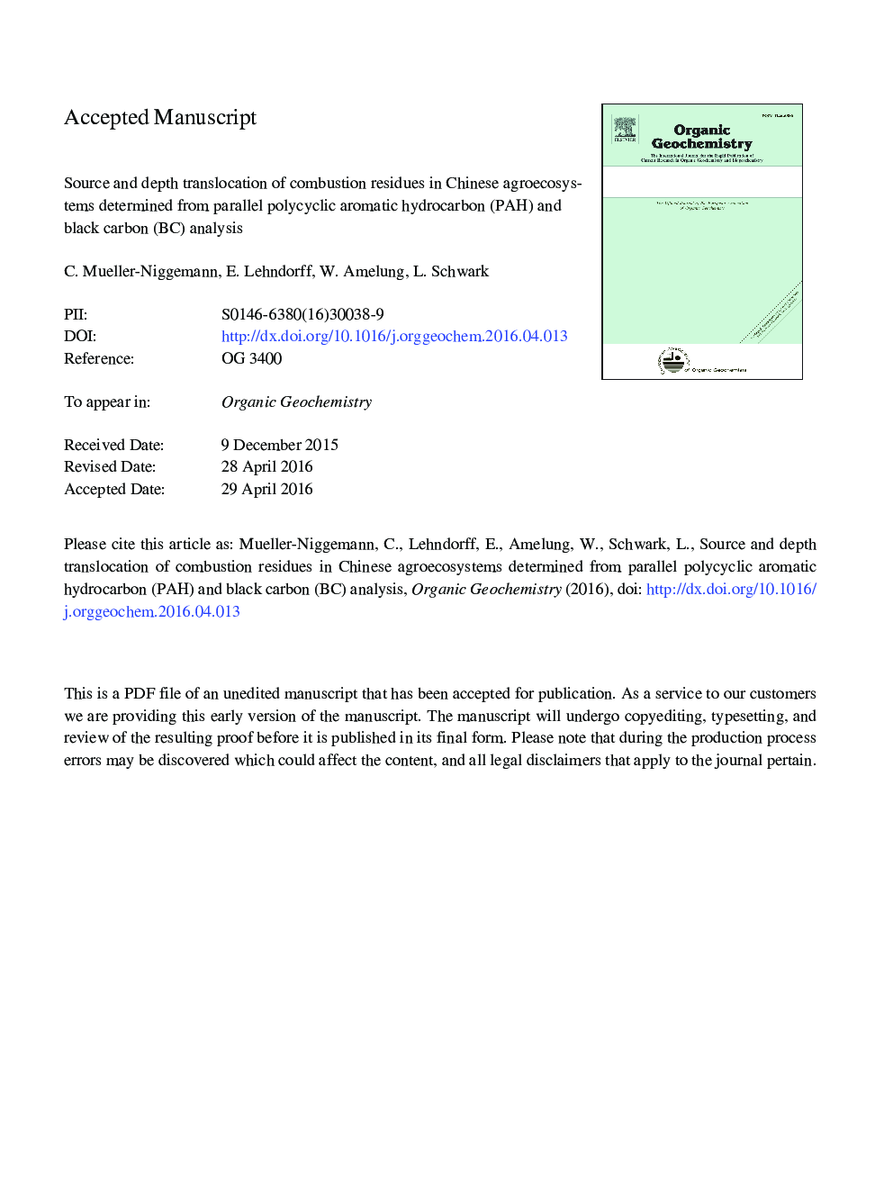 Source and depth translocation of combustion residues in Chinese agroecosystems determined from parallel polycyclic aromatic hydrocarbon (PAH) and black carbon (BC) analysis