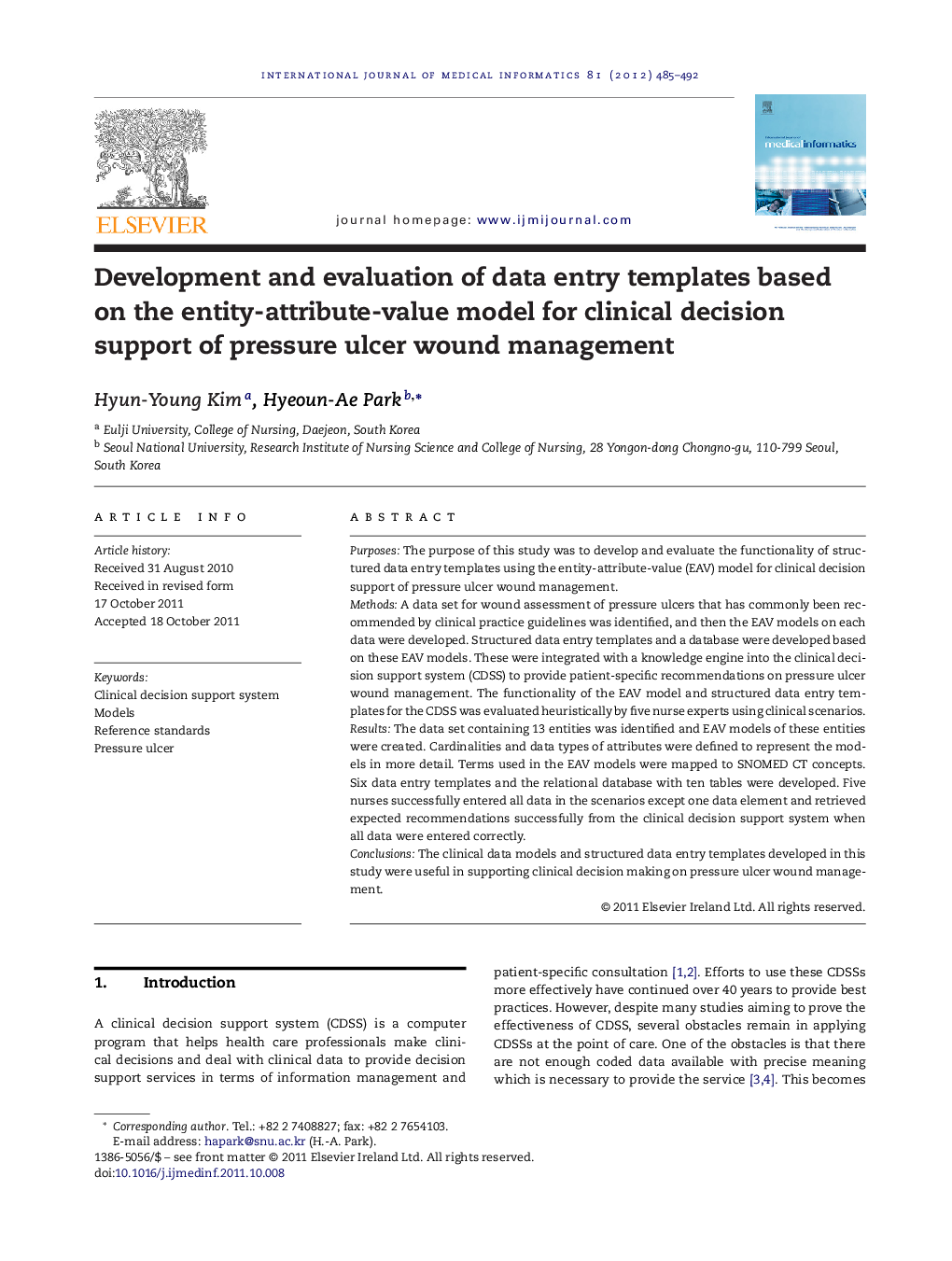 Development and evaluation of data entry templates based on the entity-attribute-value model for clinical decision support of pressure ulcer wound management