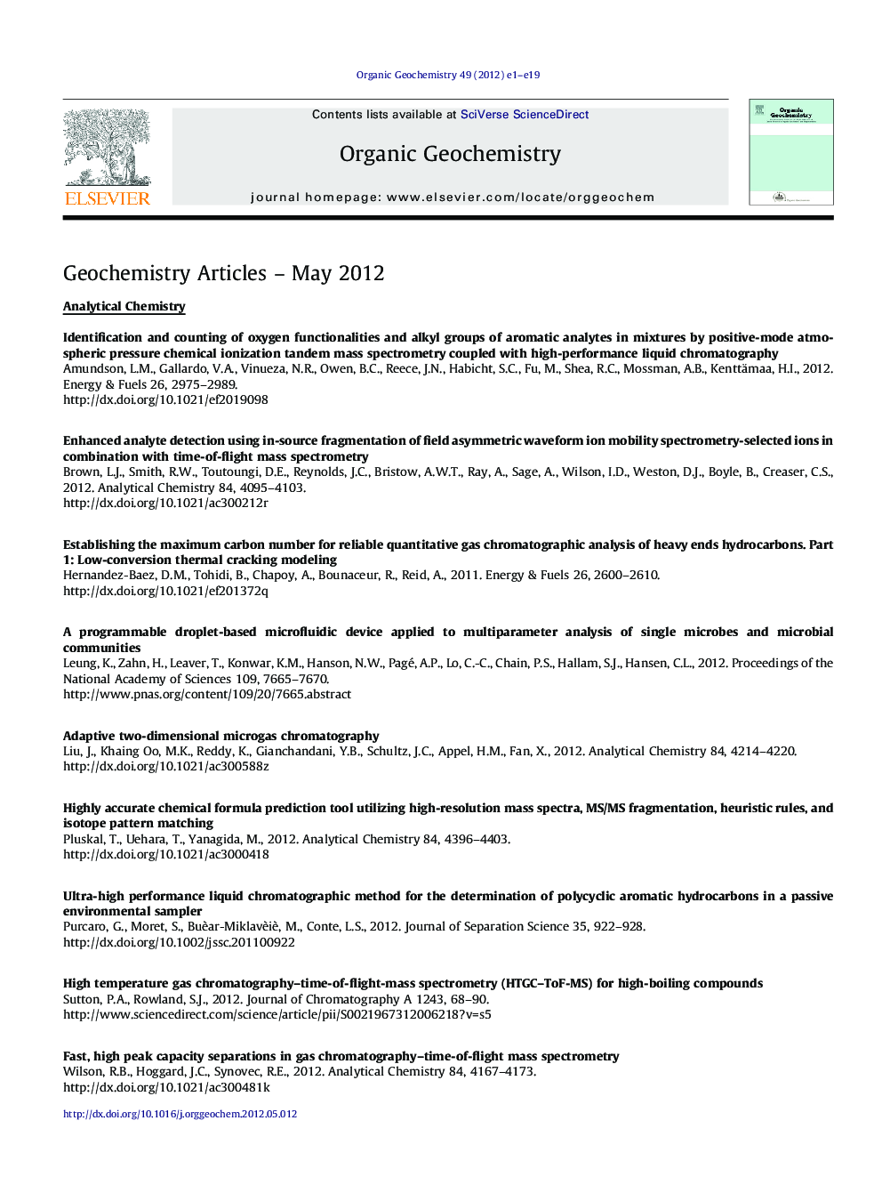 Geochemistry Articles - May 2012