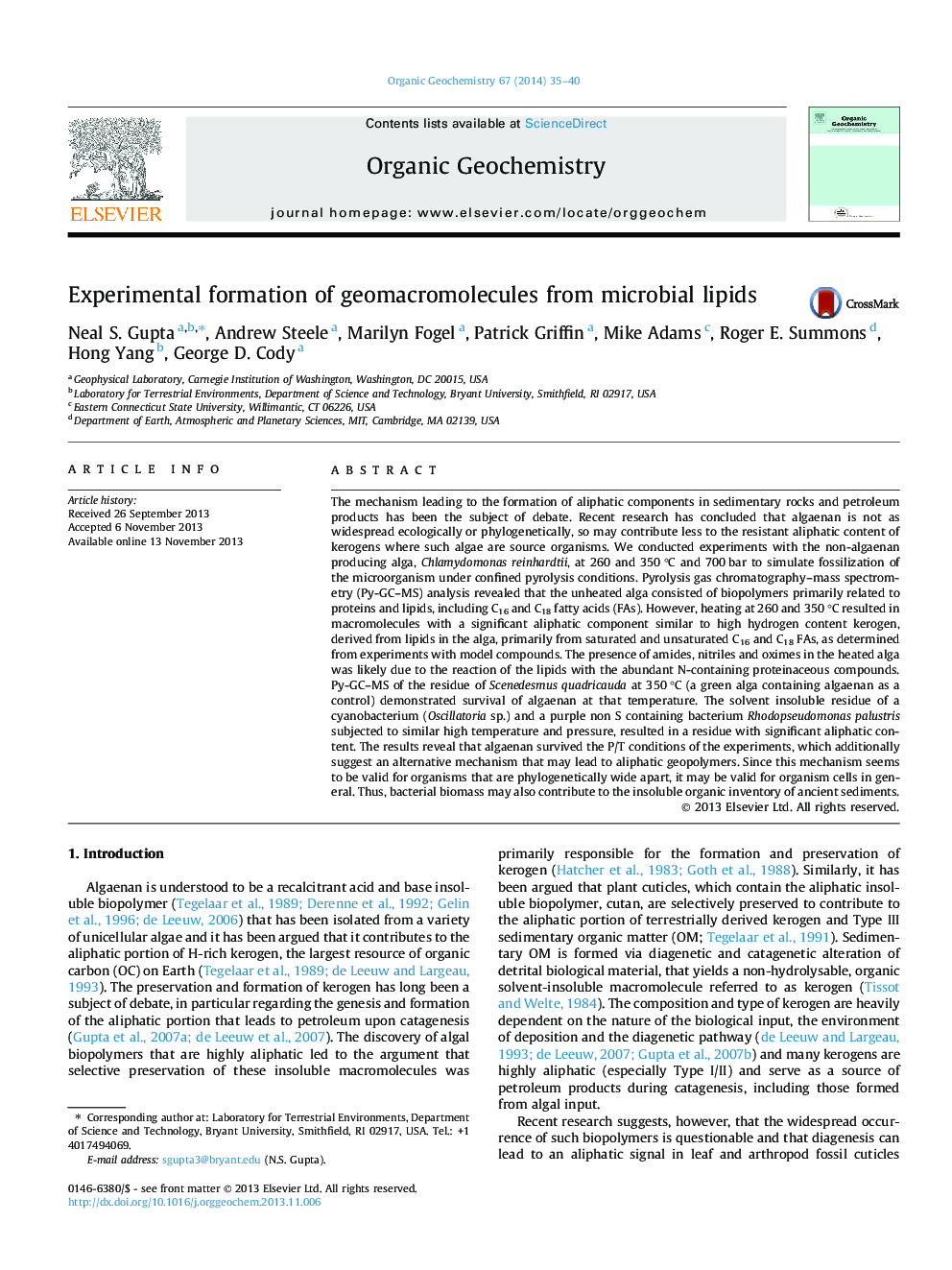 Experimental formation of geomacromolecules from microbial lipids