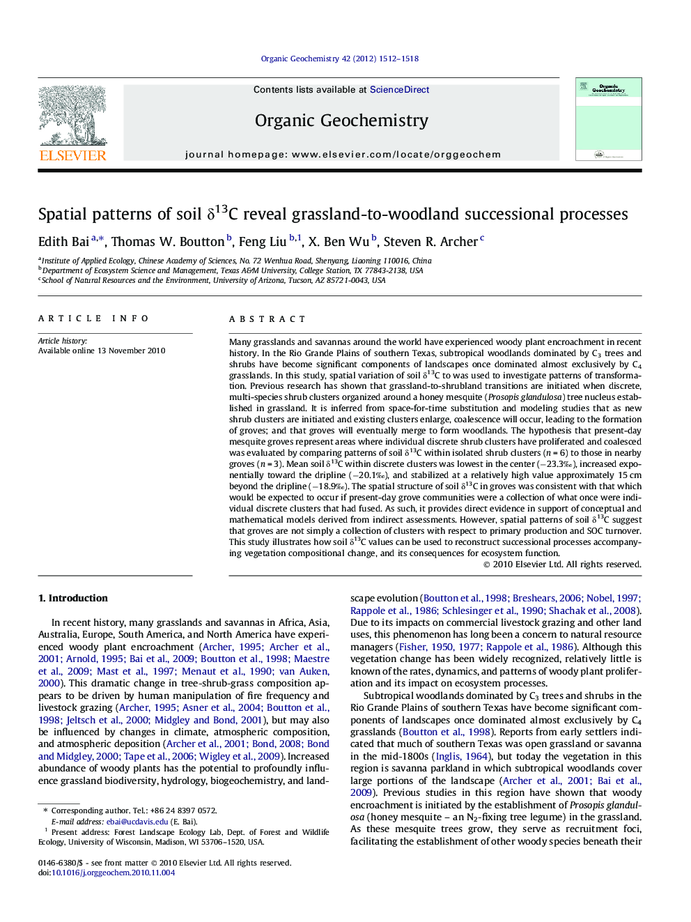 Spatial patterns of soil Î´13C reveal grassland-to-woodland successional processes