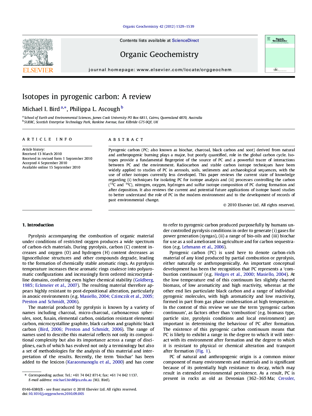 Isotopes in pyrogenic carbon: A review