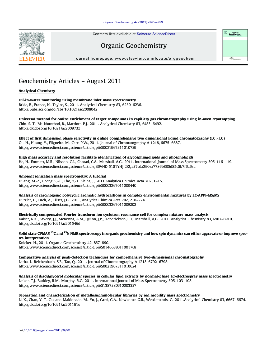 GEOCHEMISTRY ARTICLES - August 2011
