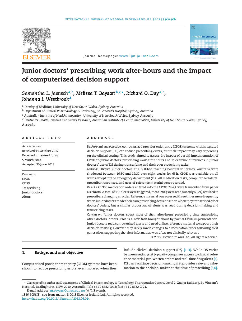 Junior doctors’ prescribing work after-hours and the impact of computerized decision support