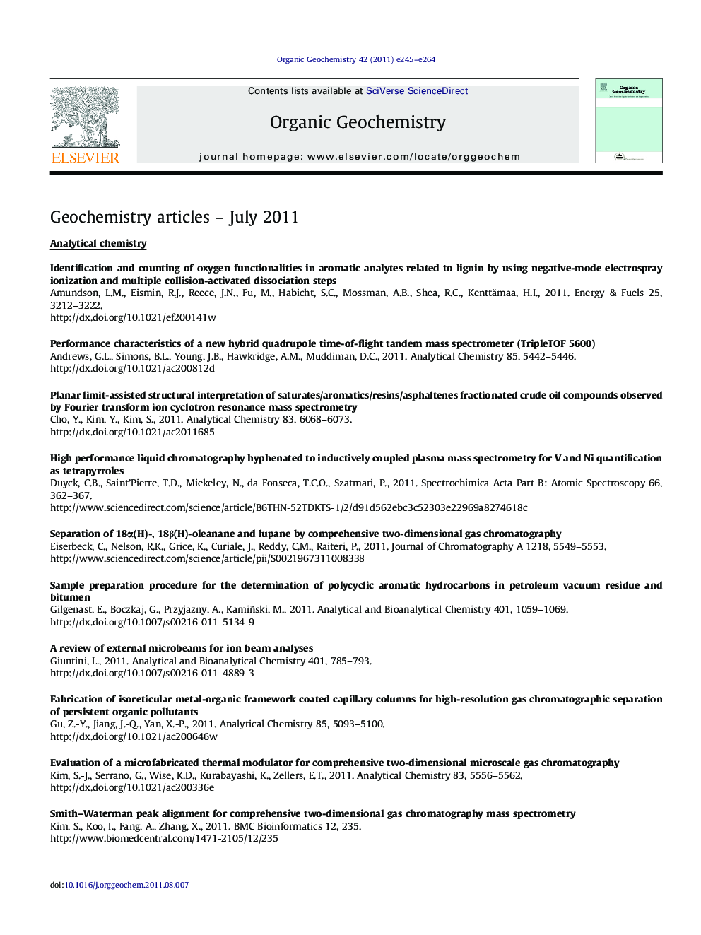 Geochemistry articles - July 2011
