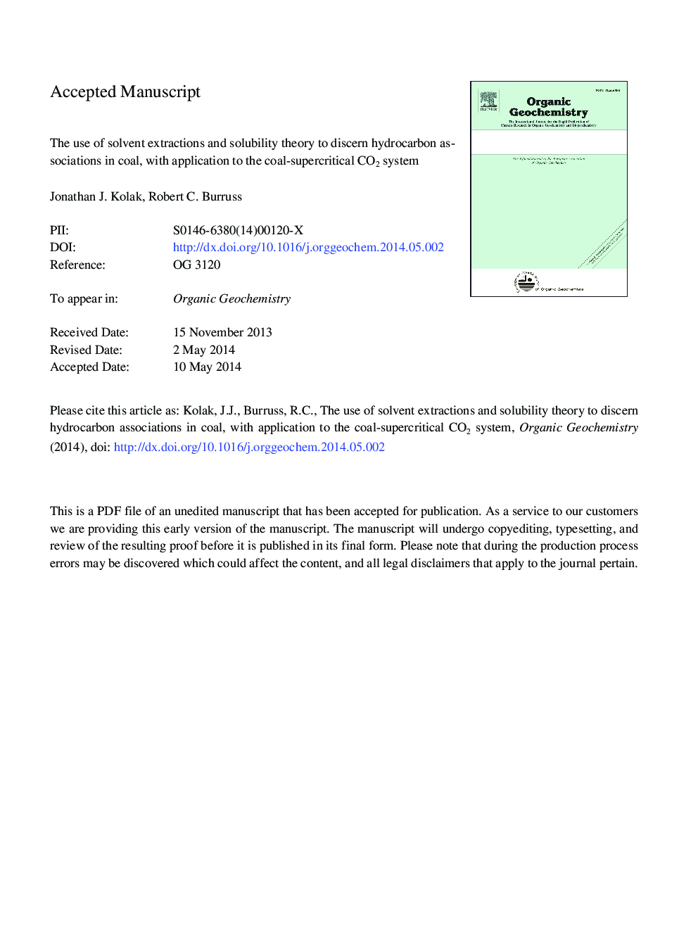 The use of solvent extractions and solubility theory to discern hydrocarbon associations in coal, with application to the coal-supercritical CO2 system