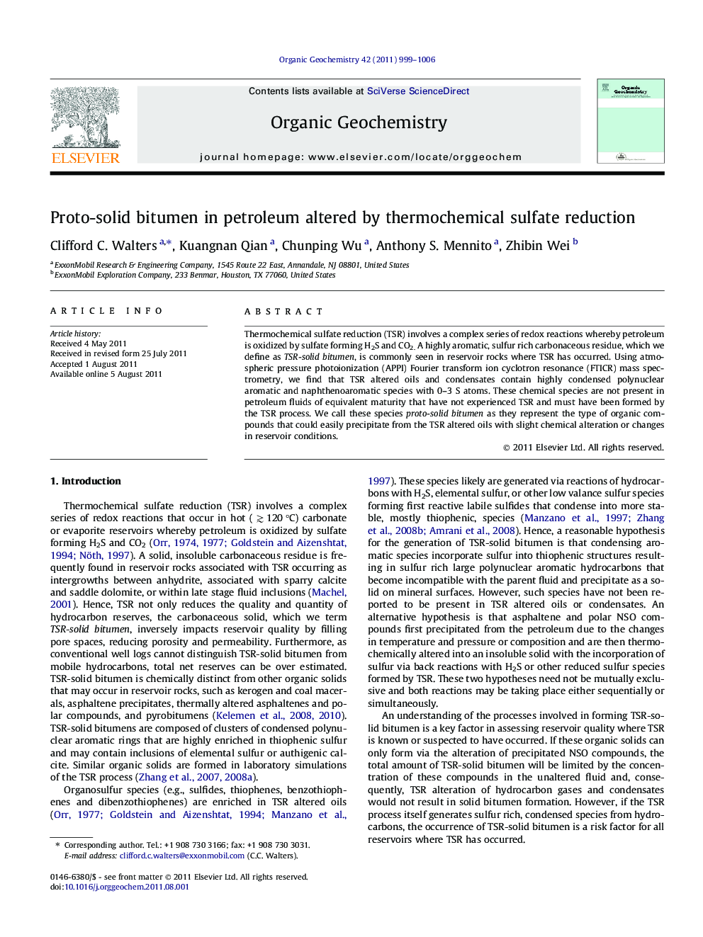 Proto-solid bitumen in petroleum altered by thermochemical sulfate reduction