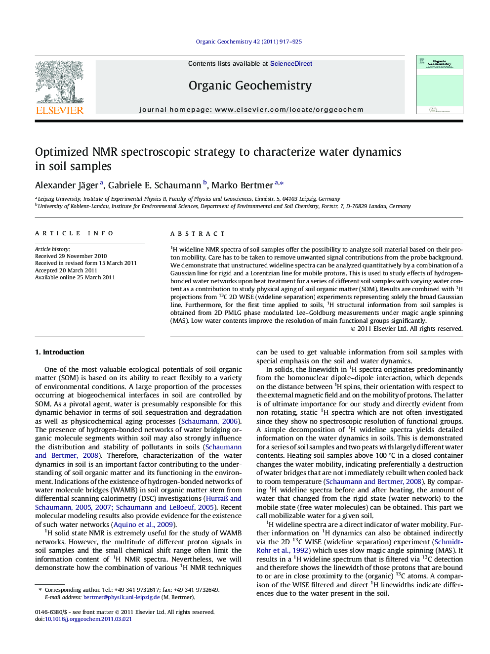 عکس صفحه اول مقاله: Optimized NMR spectroscopic strategy to characterize water dynamics in soil samples Optimized NMR spectroscopic strategy to characterize water dynamics in soil samples
