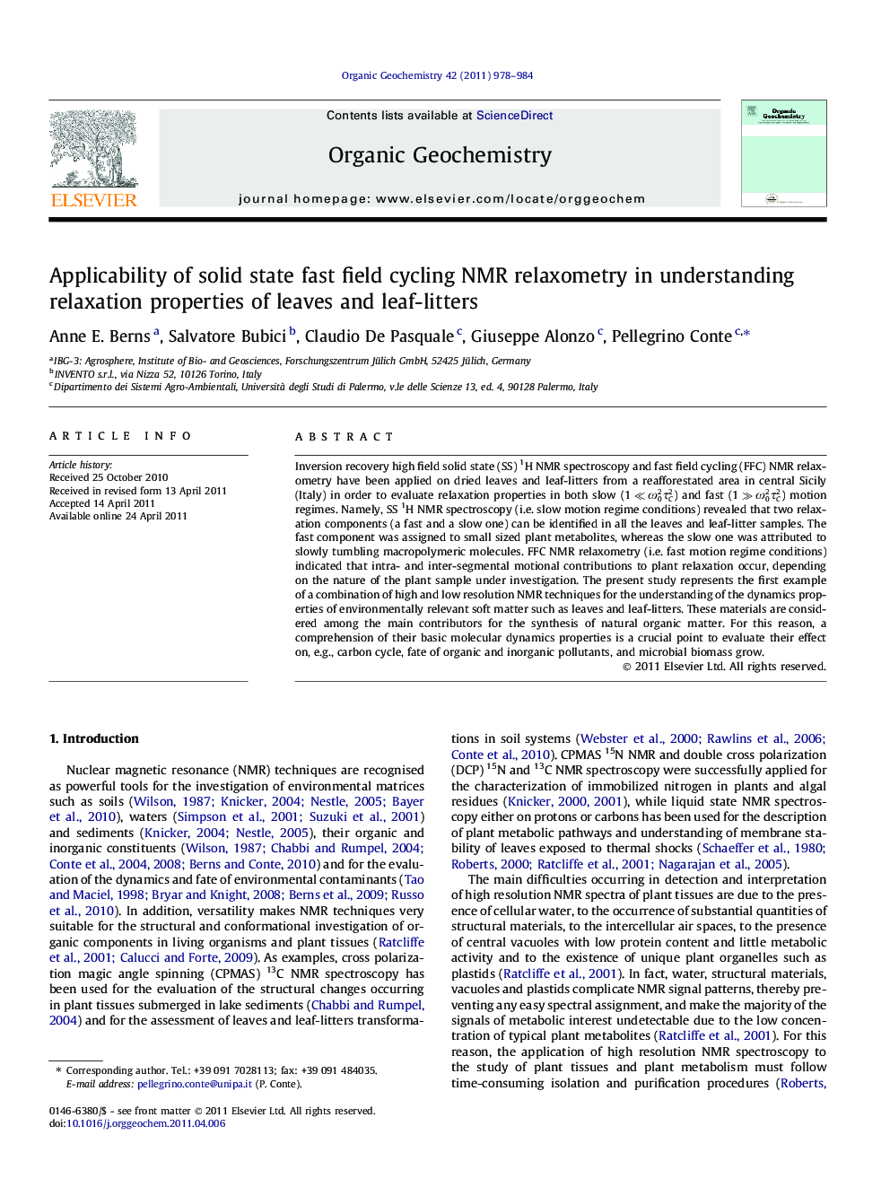 Applicability of solid state fast field cycling NMR relaxometry in understanding relaxation properties of leaves and leaf-litters