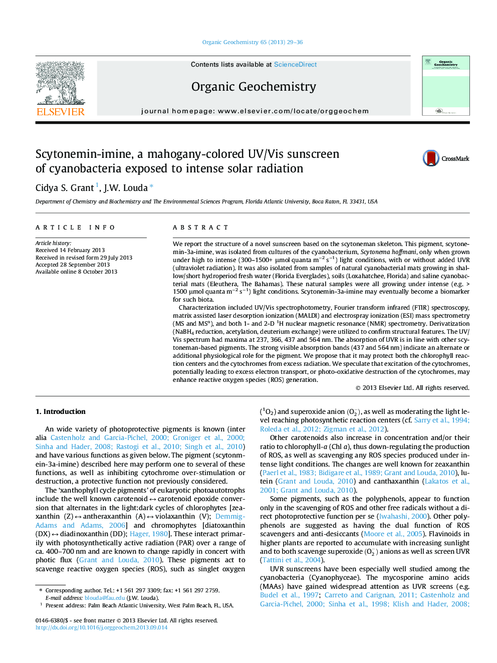 Scytonemin-imine, a mahogany-colored UV/Vis sunscreen of cyanobacteria exposed to intense solar radiation