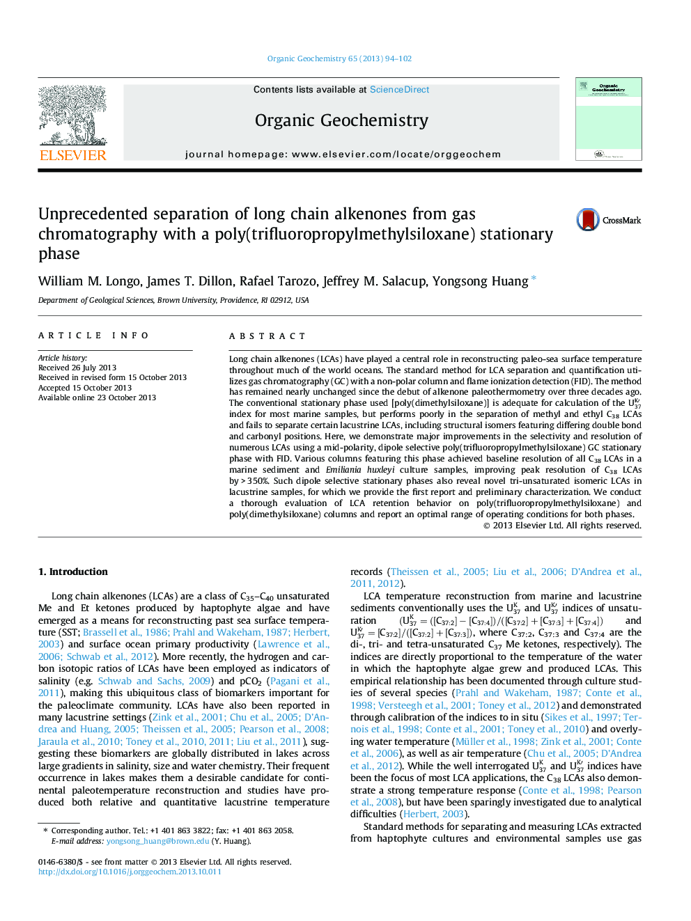 Unprecedented separation of long chain alkenones from gas chromatography with a poly(trifluoropropylmethylsiloxane) stationary phase
