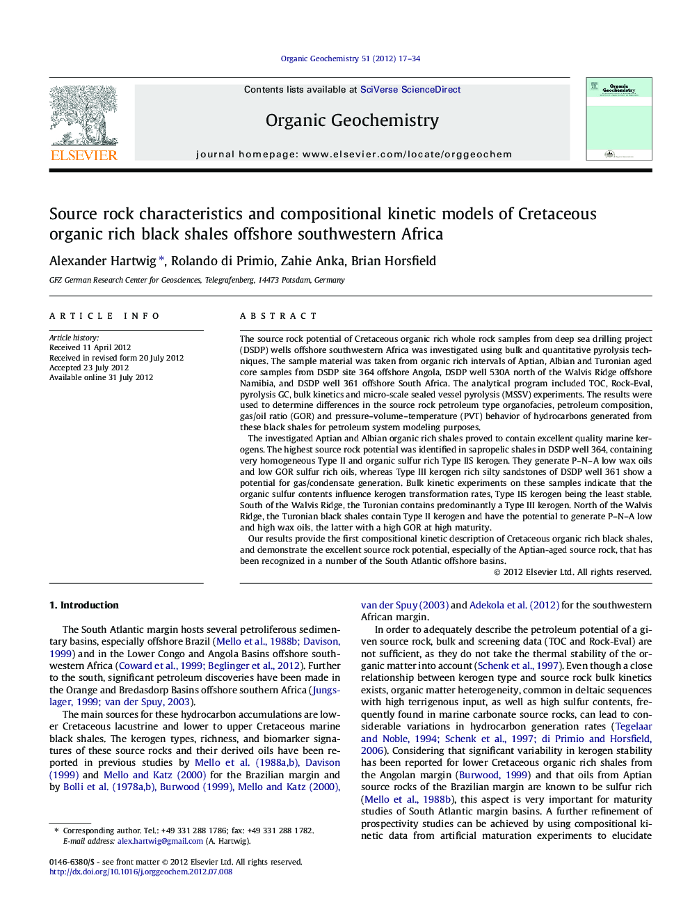 Source rock characteristics and compositional kinetic models of Cretaceous organic rich black shales offshore southwestern Africa