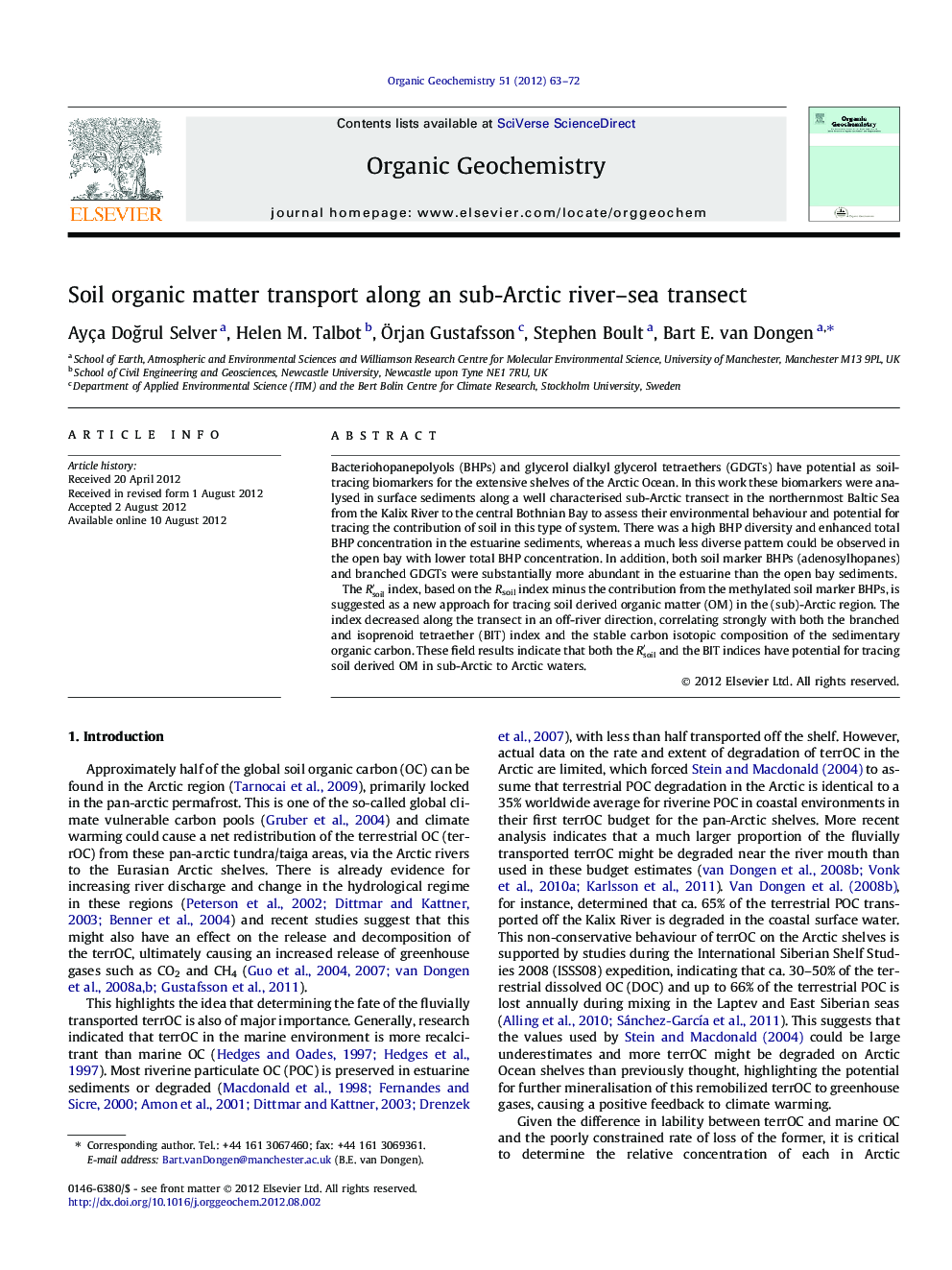 Soil organic matter transport along an sub-Arctic river-sea transect