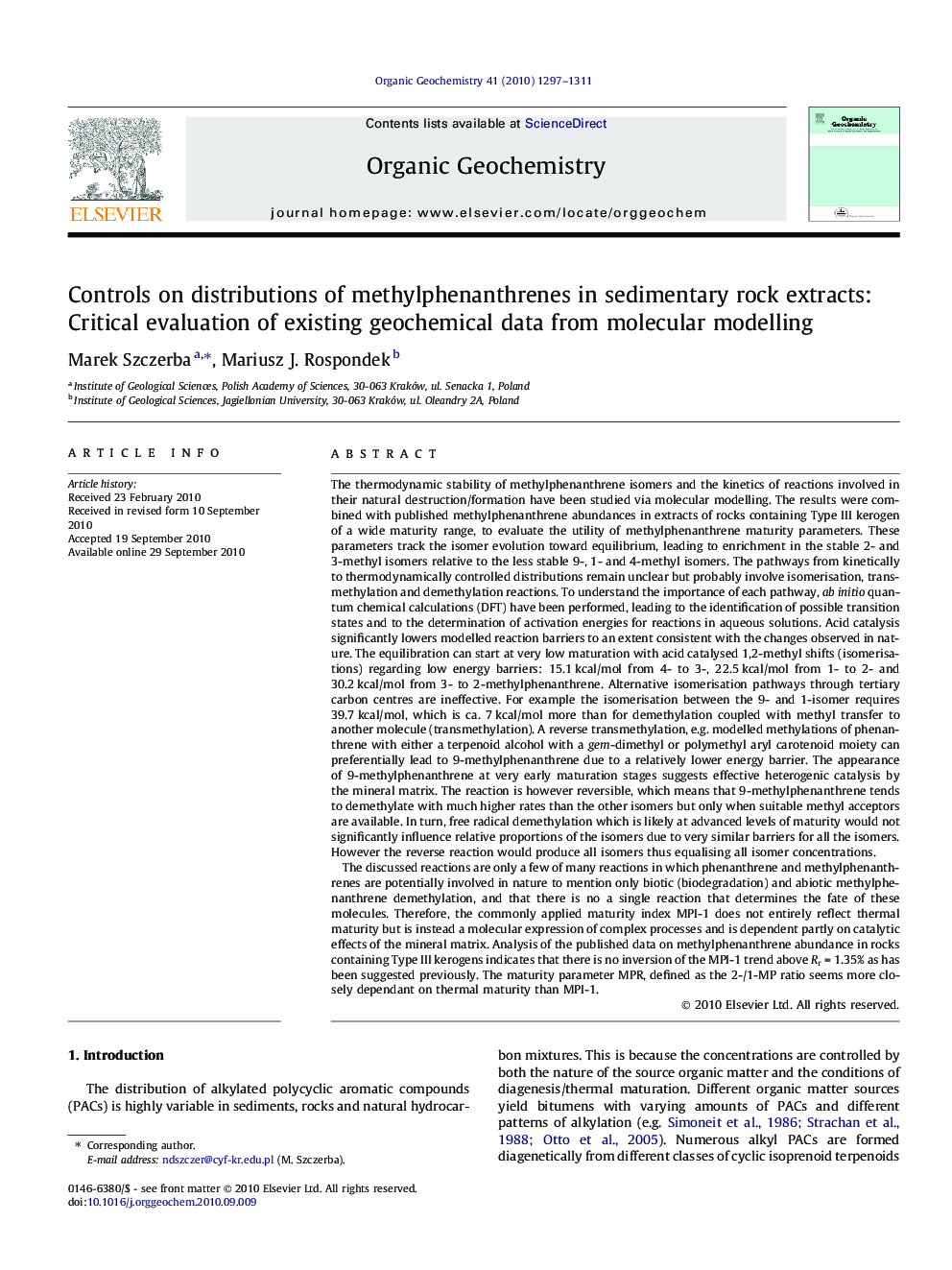 Controls on distributions of methylphenanthrenes in sedimentary rock extracts: Critical evaluation of existing geochemical data from molecular modelling