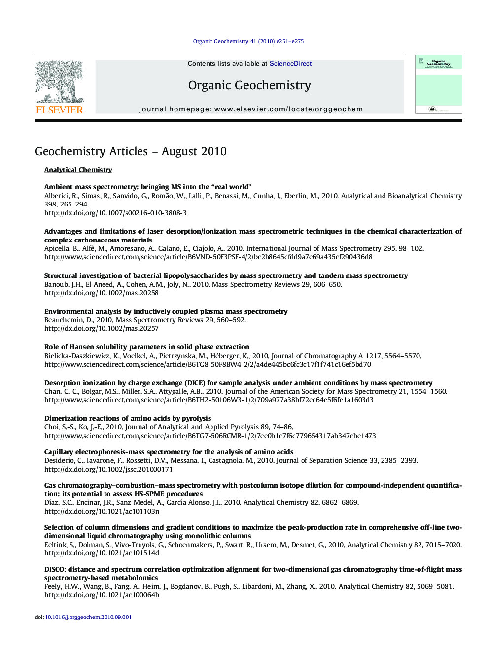 GEOCHEMISTRY ARTICLES - August 2010