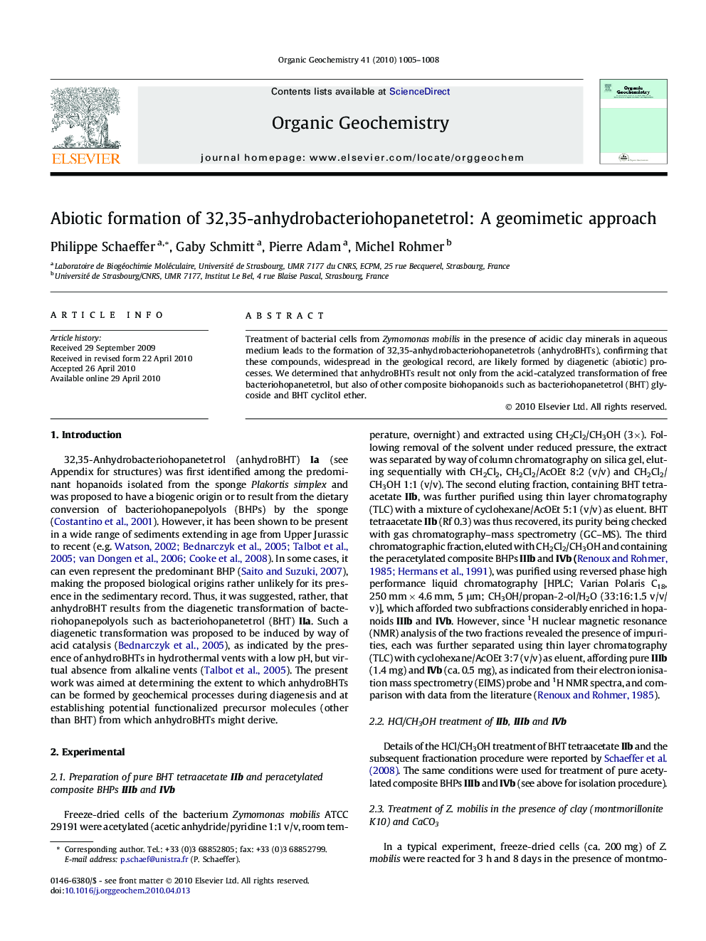 Abiotic formation of 32,35-anhydrobacteriohopanetetrol: A geomimetic approach
