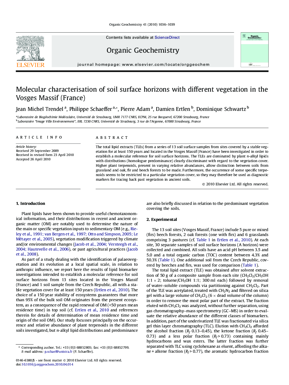 Molecular characterisation of soil surface horizons with different vegetation in the Vosges Massif (France)