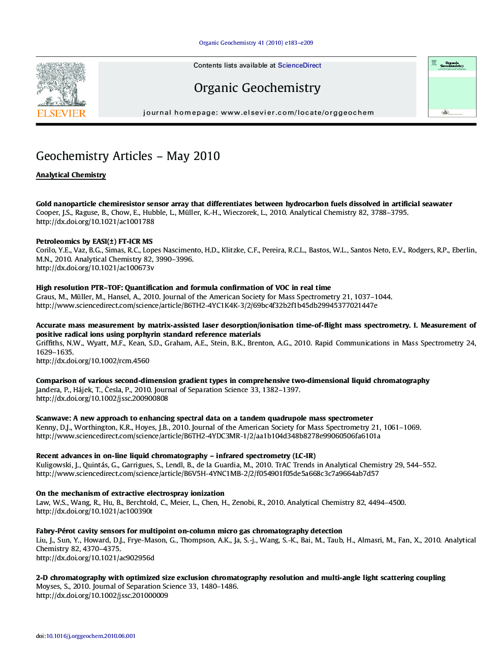 GEOCHEMISTRY ARTICLES - May 2010